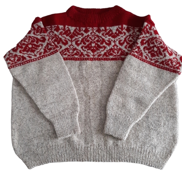 Vintage Brooks Brothers All Wool Beige Red Fair Isle Crew Neck Sweater - Picture 1 of 15